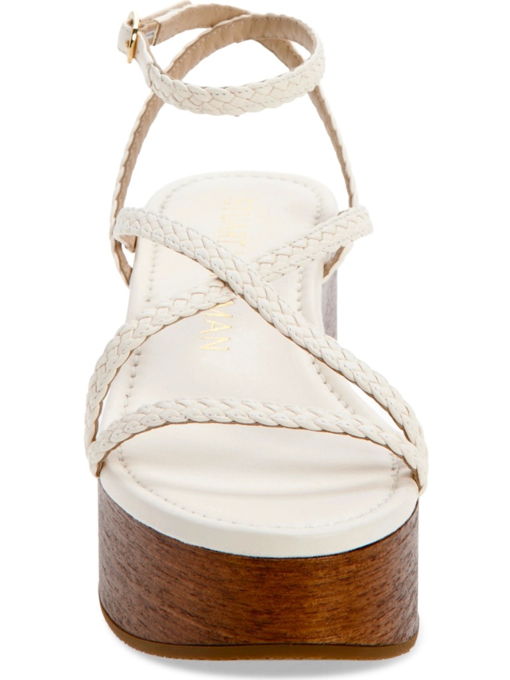 STUART WEITZMAN NIB WOVETTE SEASHELL WALLNUT WOOD WEDGE SANDAL. SIZE 9 B - Picture 12 of 16